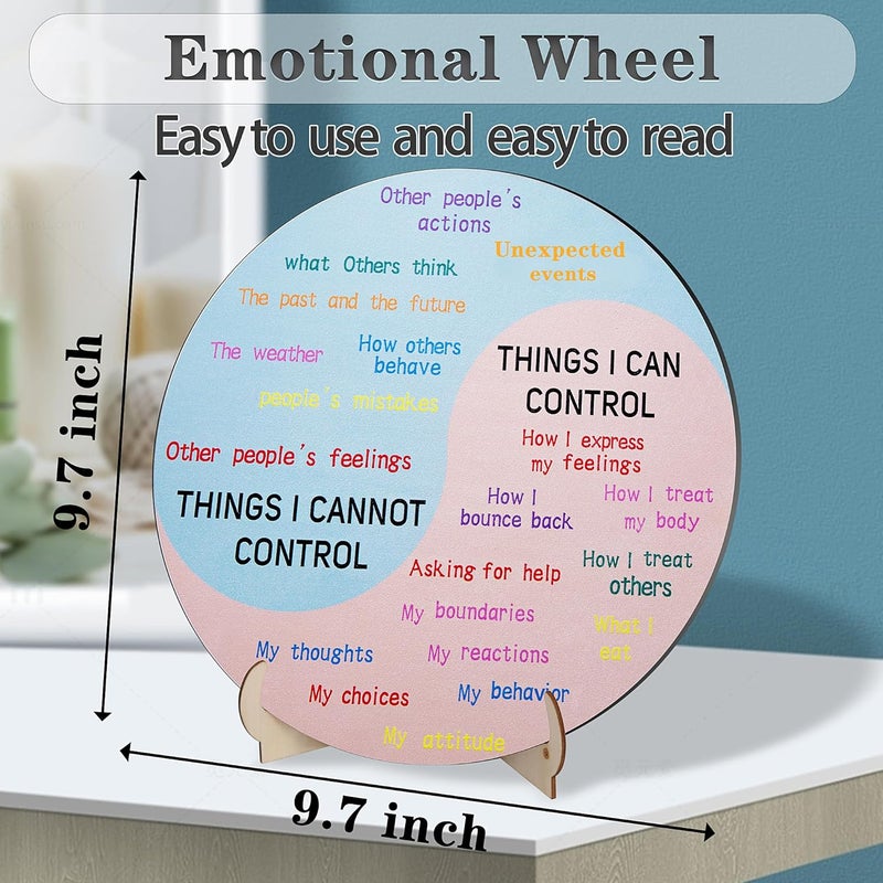 Jeoronuly Feelings Wheel Therapy Office Decor, 9.7 Inches Diameter Large Double Sided Mental Health Decor Emotion Wheel with Stand, Wooden Coping Wheel Chart Gifts for School, Therapy Office, 2025 Upgrade - Image 4